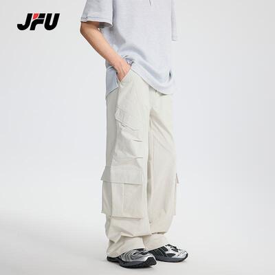JFU2025春秋新款美式复古伞兵工装休闲裤男潮牌宽松阔腿直筒裤子