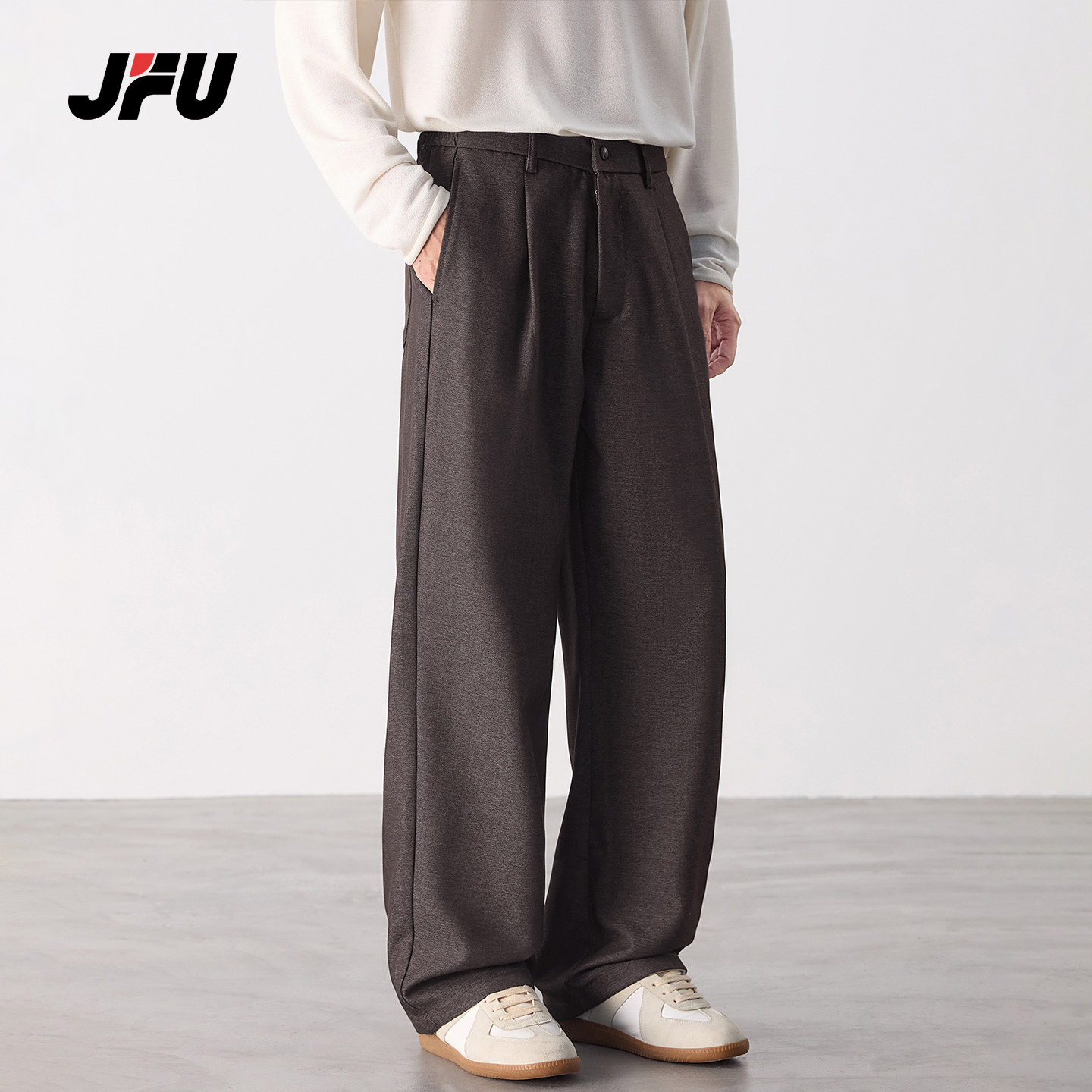 JFU潮牌老钱风垂感阔腿休闲裤
