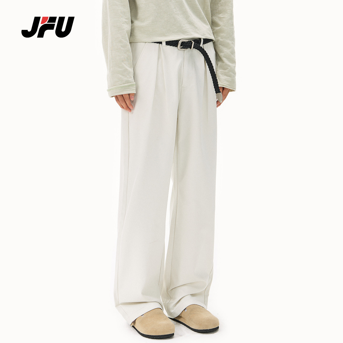 JFU潮牌老钱风垂感阔腿男休闲裤