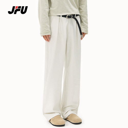 JFU潮牌老钱风垂感阔腿男休闲裤
