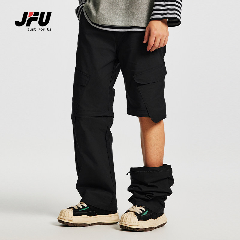 JFU 美式潮牌机能风高街可拆卸两穿工装分体裤户外短裤长裤子男款