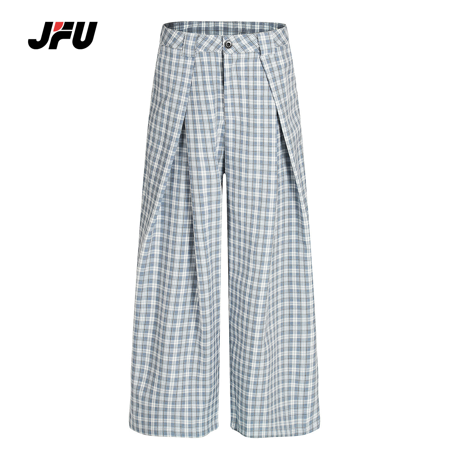 JFU潮牌 秋冬新款复古高腰格子宽松休闲裤男款百搭直筒阔腿长裤