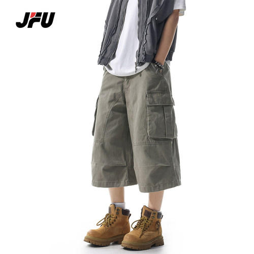 JFU夏季美式复古休闲工装裤男款