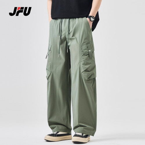 JFU潮牌复古工装弯刀裤男松紧腰