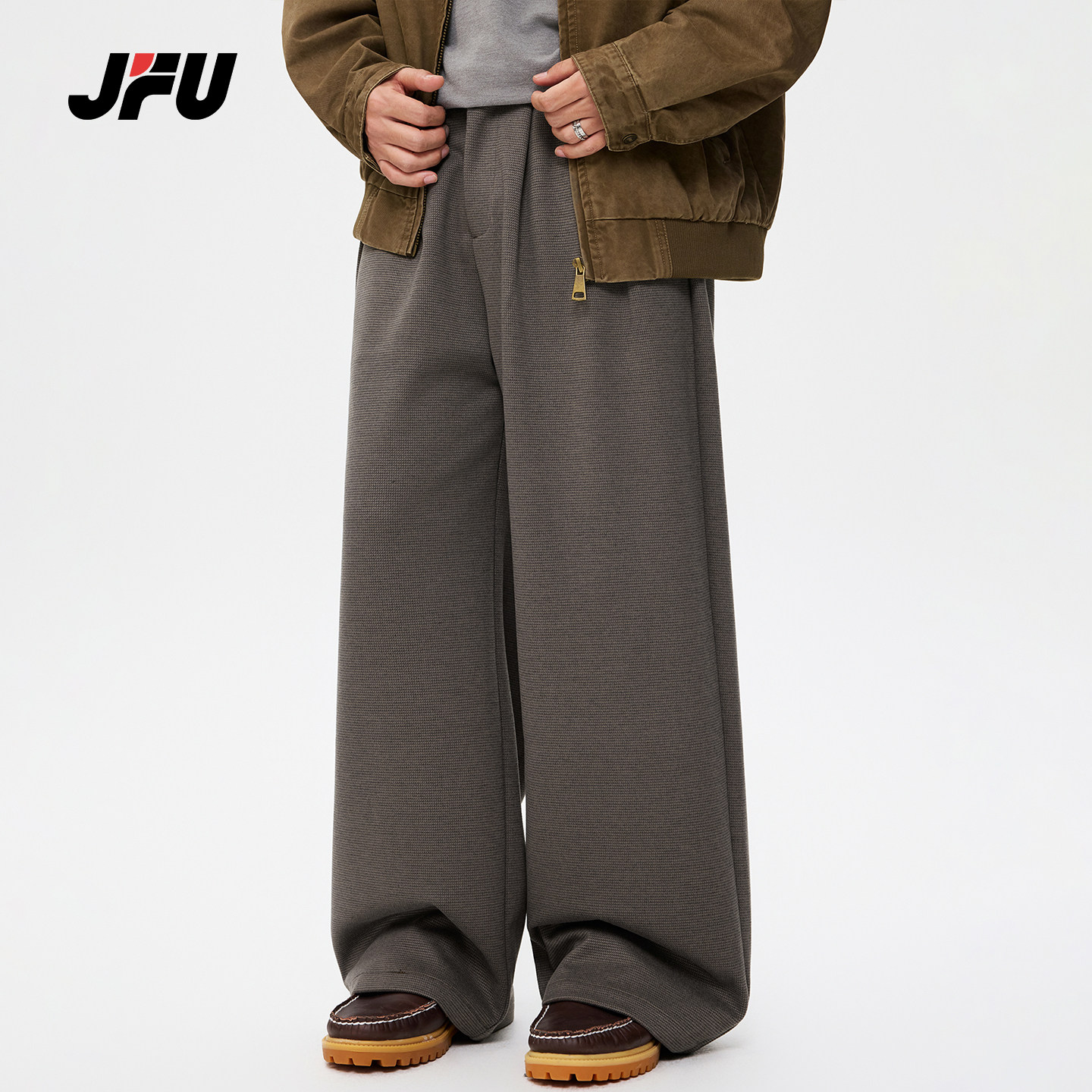 JFU潮牌 秋冬季美式复古宽松休闲裤男款高级感阔腿直筒西装长裤子