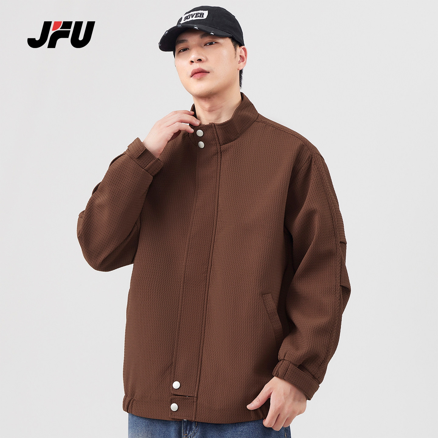 JFU潮牌 秋冬季美式复古立领休闲夹克男宽松休闲加厚保暖棉衣外套