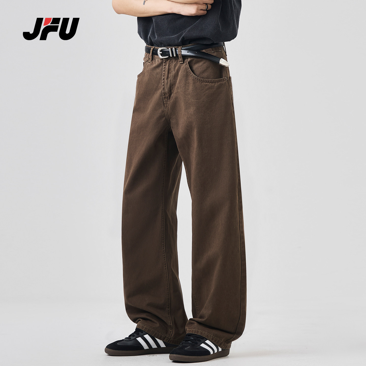 JFU潮牌复古高街宽松直筒牛仔裤图片
