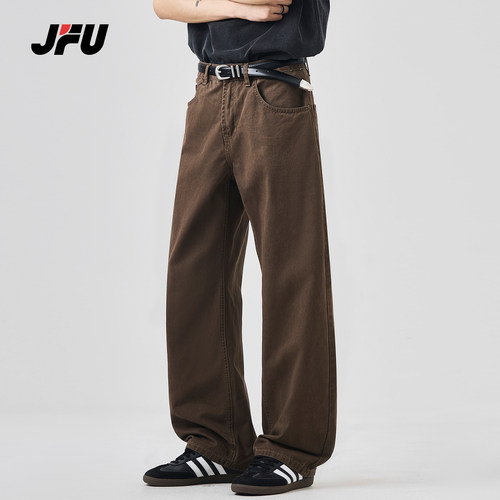 JFU潮牌复古高街宽松直筒牛仔裤