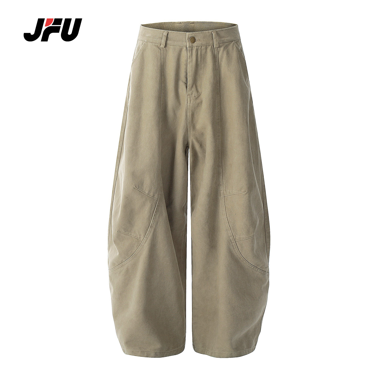 JFU秋冬新款美式复古廓形弯刀休闲裤男款宽松阔腿垂感拖地长裤子