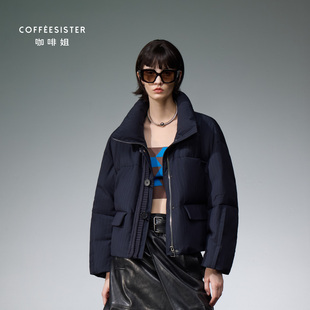 coffeesister咖啡姐立领拉链加厚保暖短款O型条纹羽绒服CAJD1891