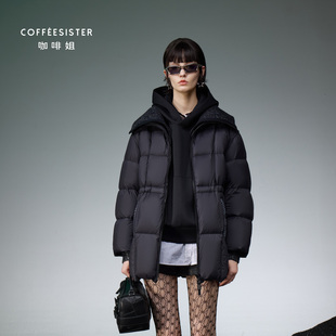 coffeesister咖啡姐大翻领保暖一手长收腰拼毛织鹅绒服ECAJD1879