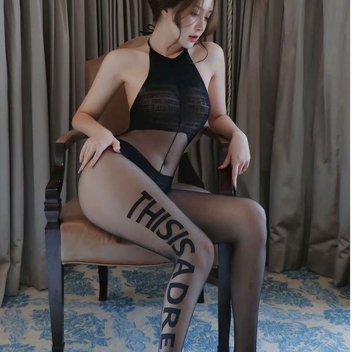 连体丝袜女带字母性感黑丝全身黑色超薄性感套装连身5095