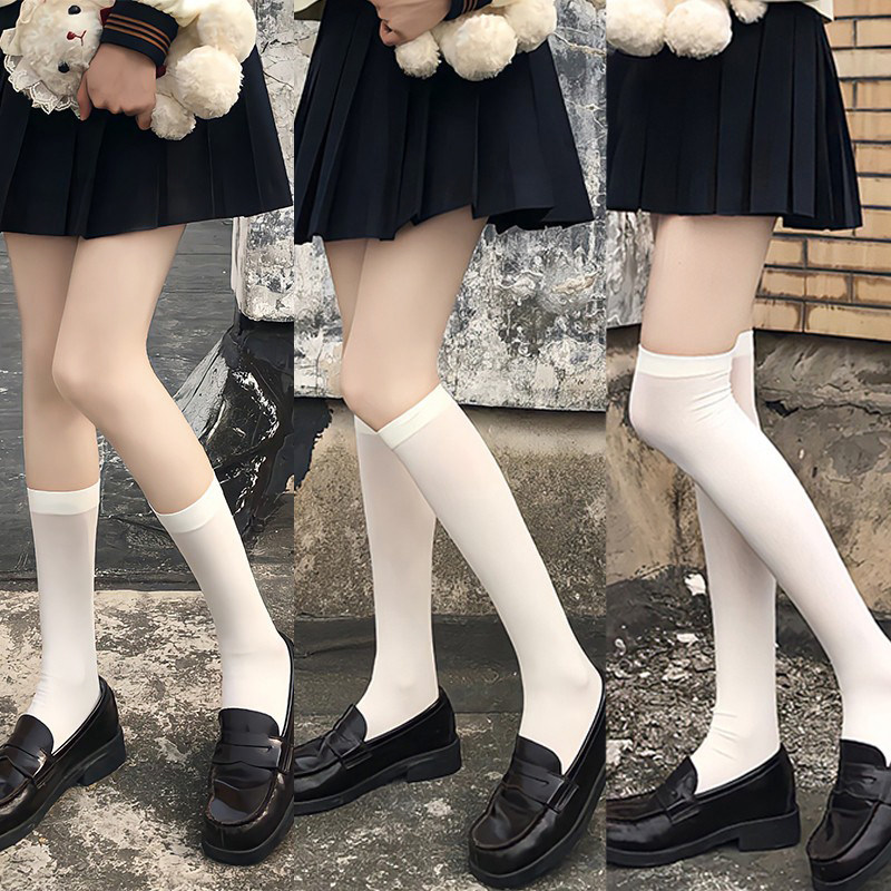 日系奶白色jk袜子黑色百搭过膝纯色中长筒学院风小腿袜春夏季薄款,女士内衣/男士内衣/家居服,长筒袜,淘宝优惠券,粉丝福利购,淘宝优惠卷