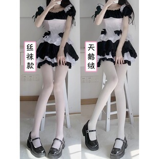 日系白丝JK洛丽塔天鹅绒80d白色连裤 lolita黑丝 丝袜女打底袜薄款