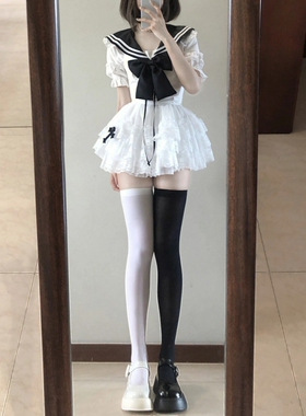 JK白丝长筒过膝袜纯欲大腿高个子加长防滑lolita春秋冬黑灰色女生