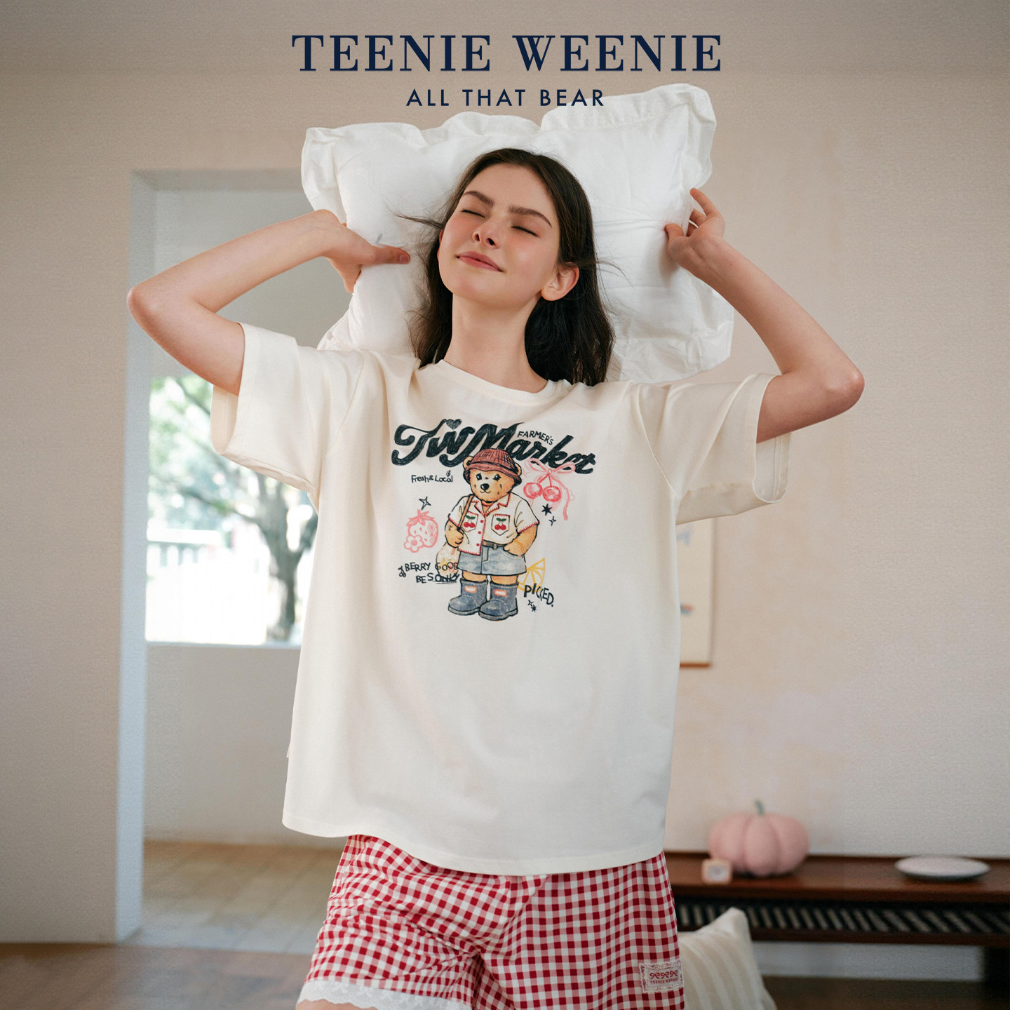 TeenieWeenie小熊纯棉夏季睡衣女款2026新款印花短袖