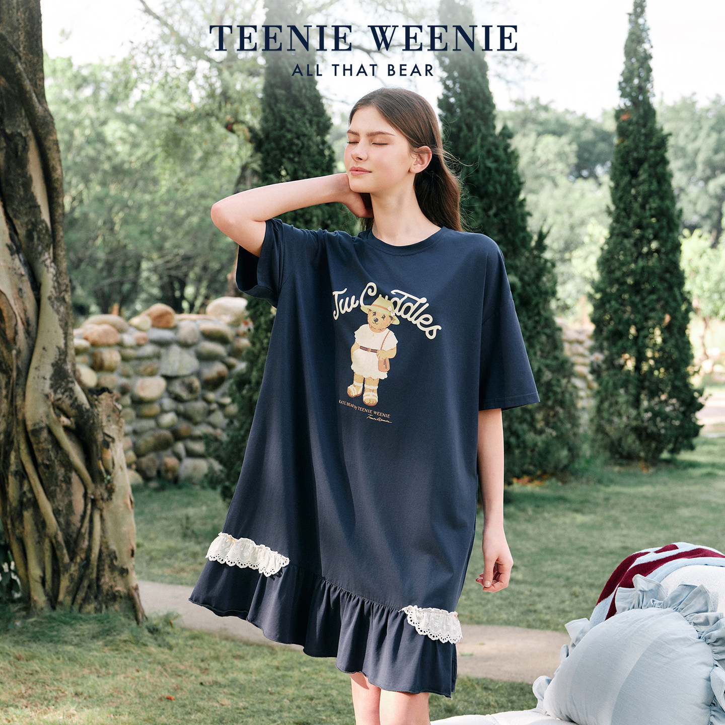 TeenieWeenie小熊纯棉睡裙女印花宽松舒适透气家居服夏季
