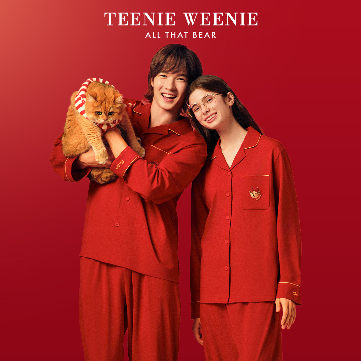 TeenieWeenie小熊本命年睡衣女2026新款红色纯棉情侣