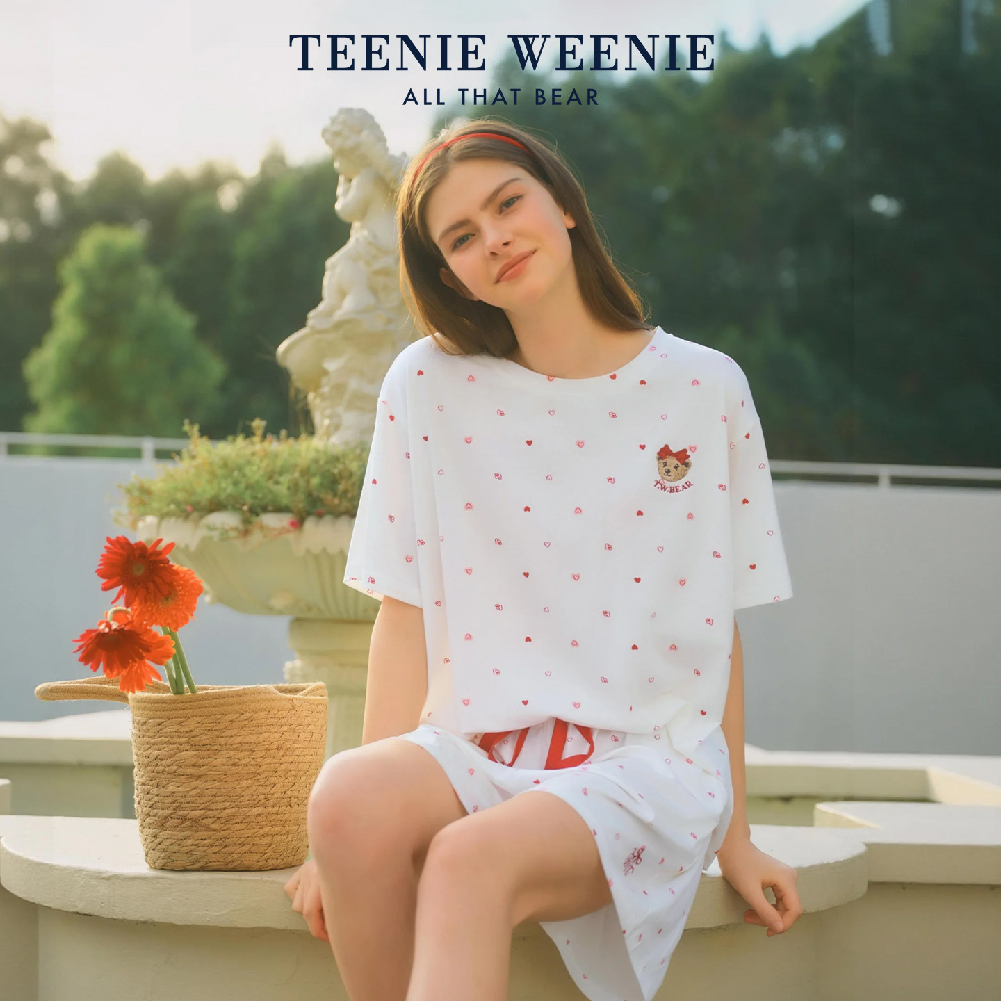 TeenieWeenie小熊夏季睡衣女款莫代尔棉新款爱心凉感短袖