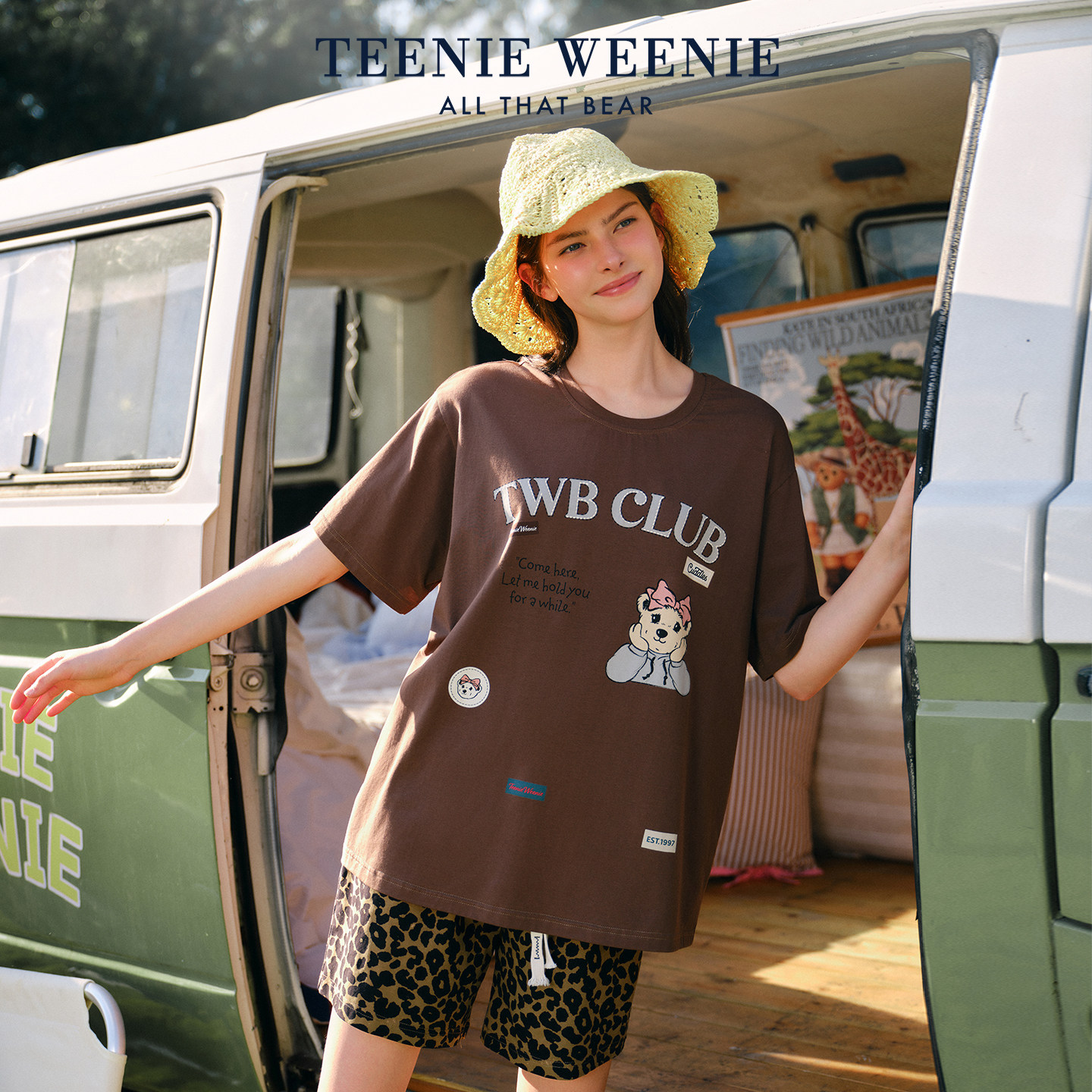 TeenieWeenie小熊纯棉睡衣女款夏季凉感可外穿复古豹纹短