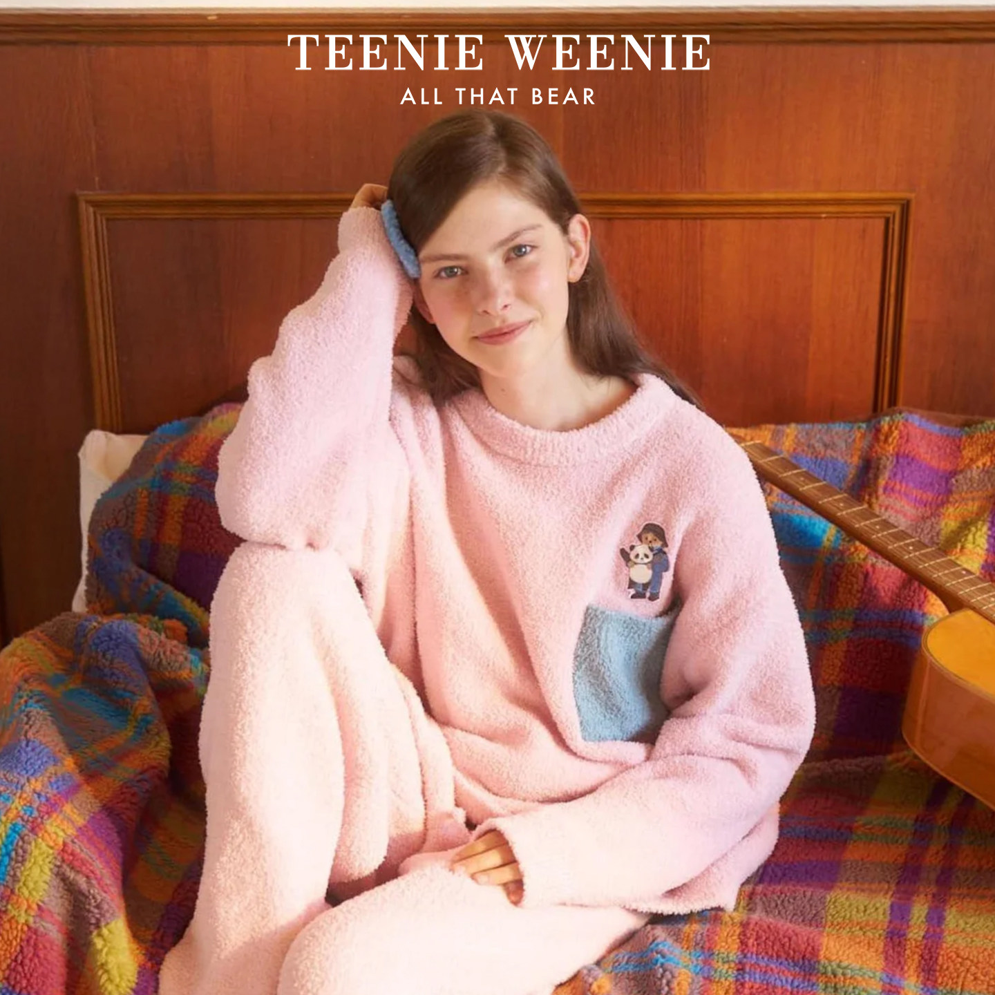 TeenieWeenie小熊睡衣女款2026秋冬圆领半边绒加厚保暖家居服套装