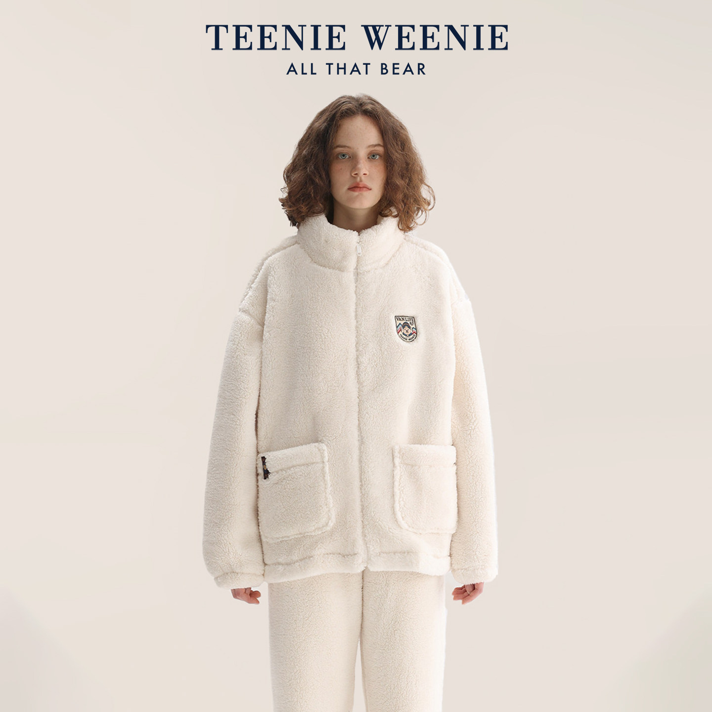TeenieWeenie小熊新款睡衣女秋冬立领加绒加厚保暖情侣家