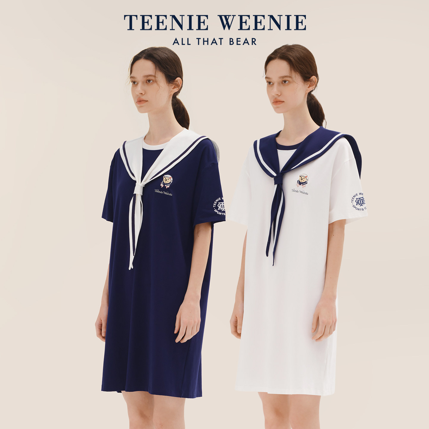 TeenieWeenie小熊海军风披肩睡裙纯棉夏季透气薄款睡衣女