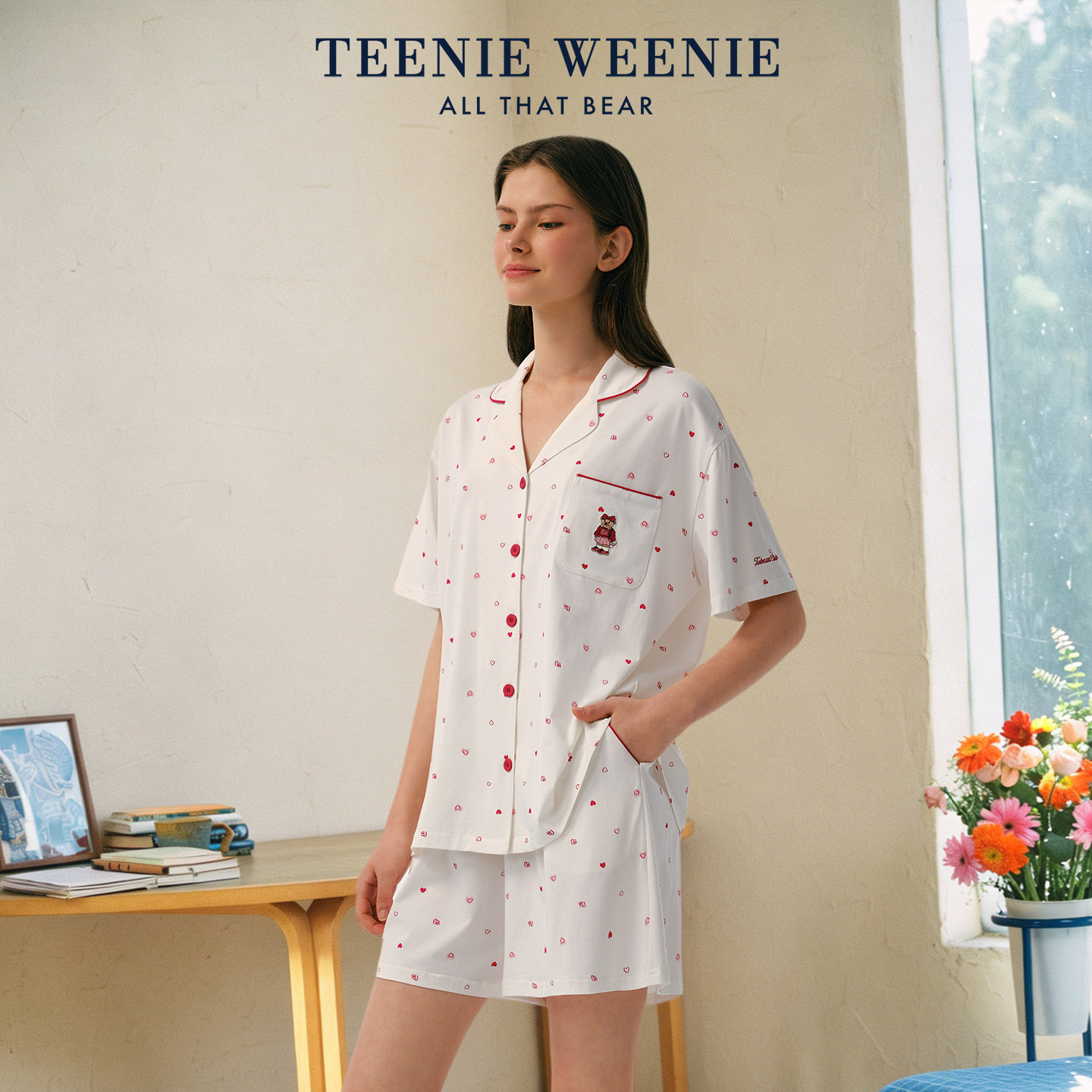 TeenieWeenie小熊睡衣女款2026新款夏莫代尔棉短袖短