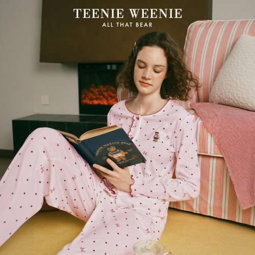TeenieWeenie睡衣女款莱赛尔棉提花春秋季长袖甜美少女印花家居服