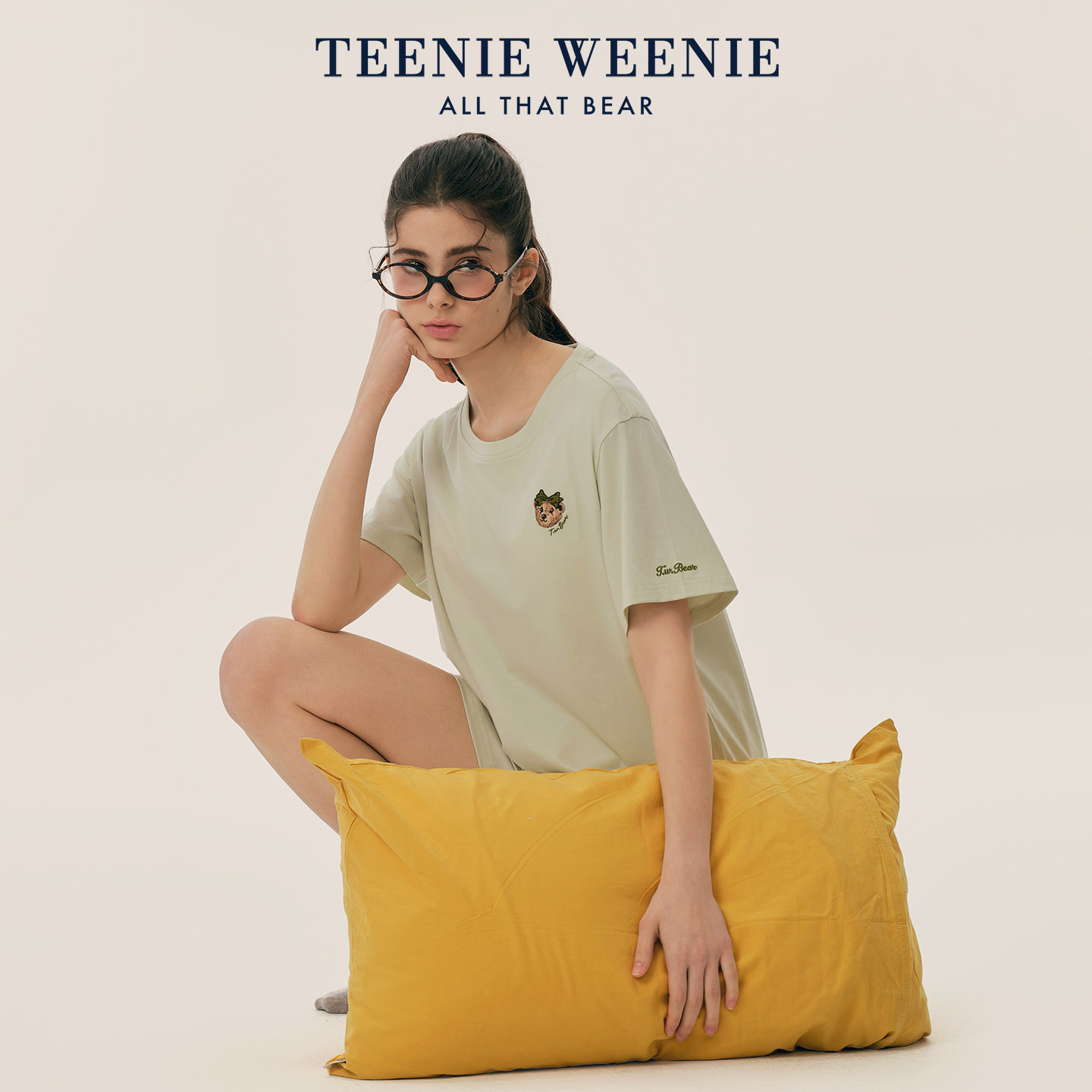 TeenieWeenie小熊刺绣女士睡衣带胸垫2026夏季新款纯