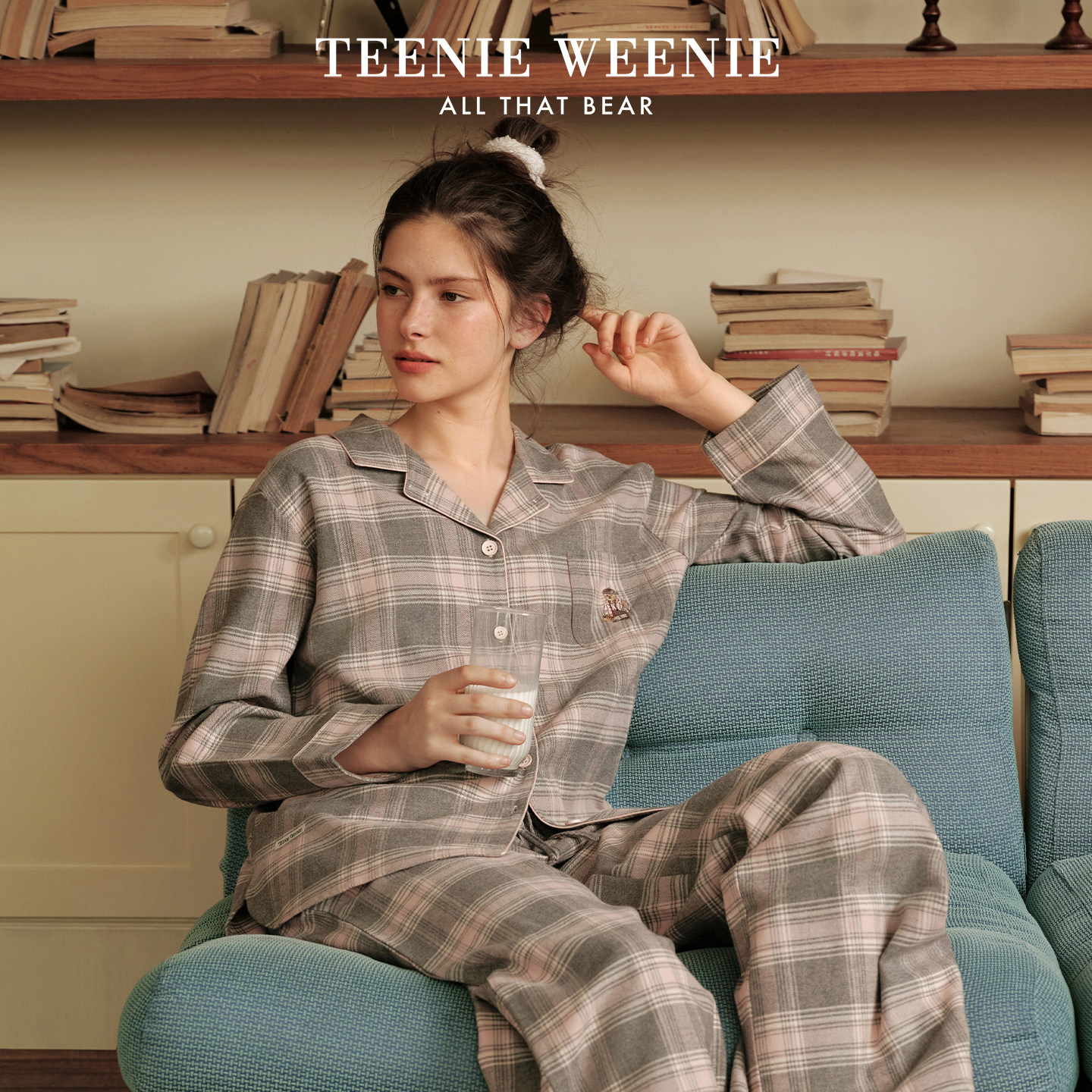 TeenieWeenie小熊纯棉格子睡衣女秋季新款2026休闲情
