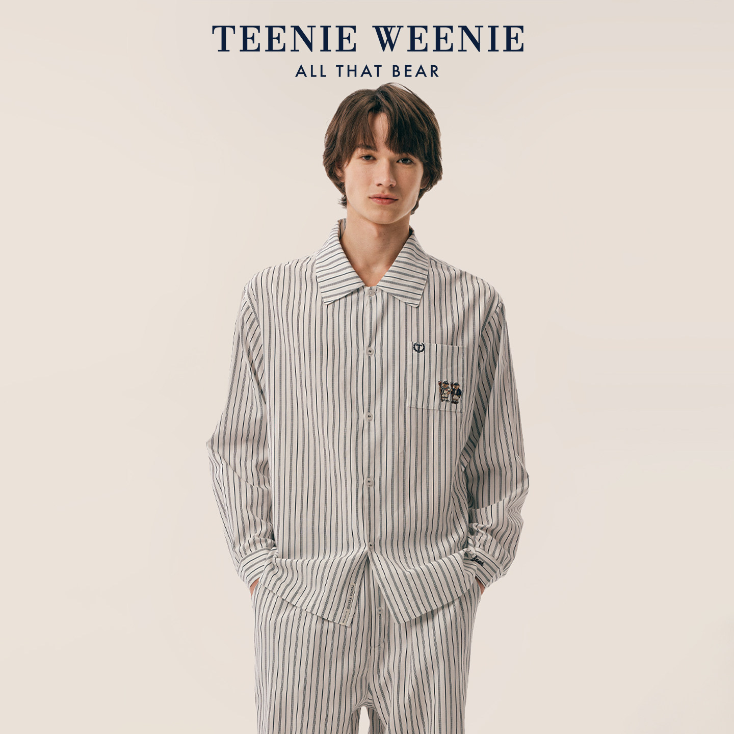 TeenieWeenie小熊睡衣男女士2026新款情侣秋季纯棉休闲家居服套装