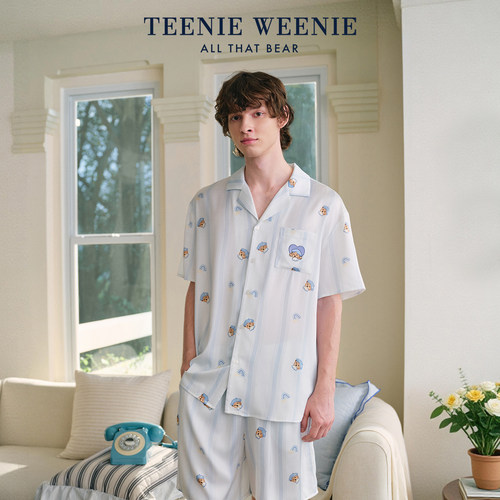 TeenieWeenie小熊印花刺绣睡衣男2026新款女情侣凉感冰丝家居服夏