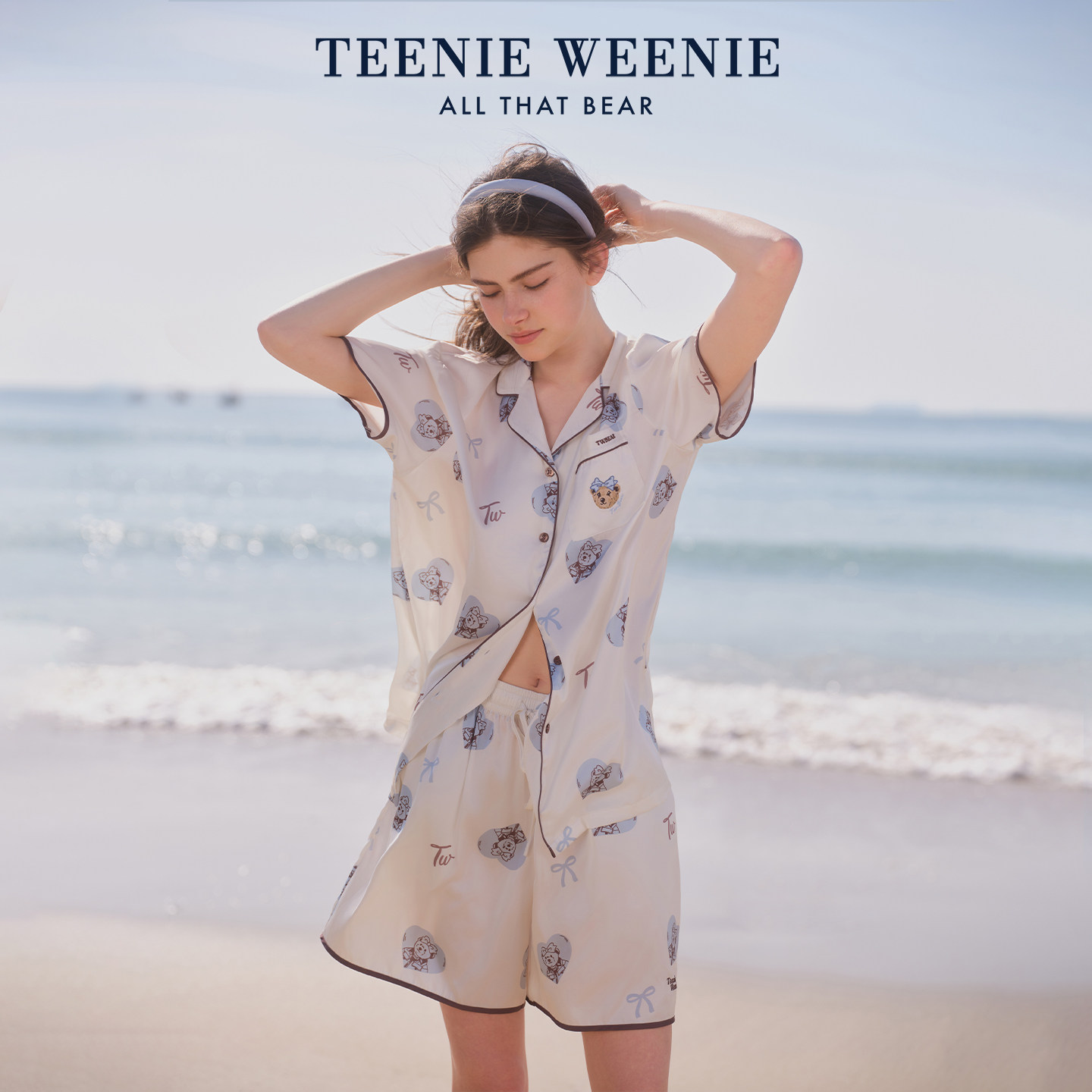 TeenieWeenie小熊睡衣女新款夏季冰丝凉感透气短袖短裤家