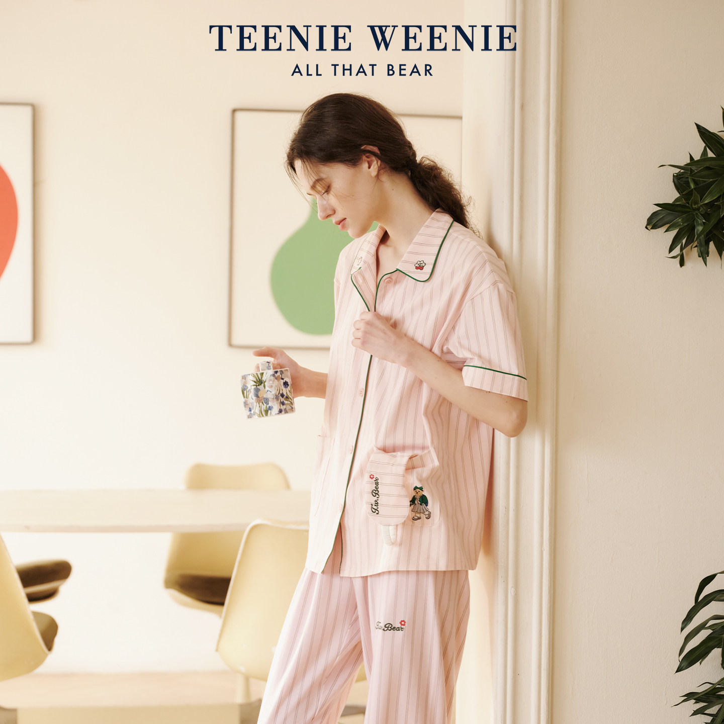 TeenieWeenie小熊刺绣条纹睡衣女士2026新款高级感夏