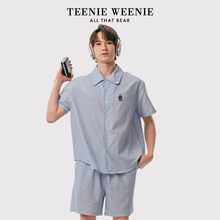TeenieWeenie小熊睡衣男士款2025新款夏季全棉情侣条纹家居服套装