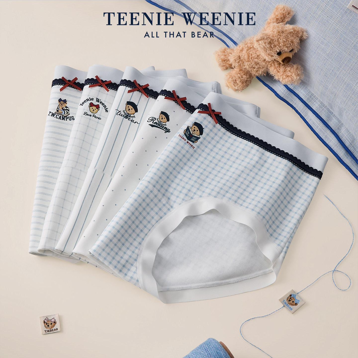 TeenieWeenie小熊女士内裤纯棉抑菌裆甜美少女蝴蝶结透气三角短裤