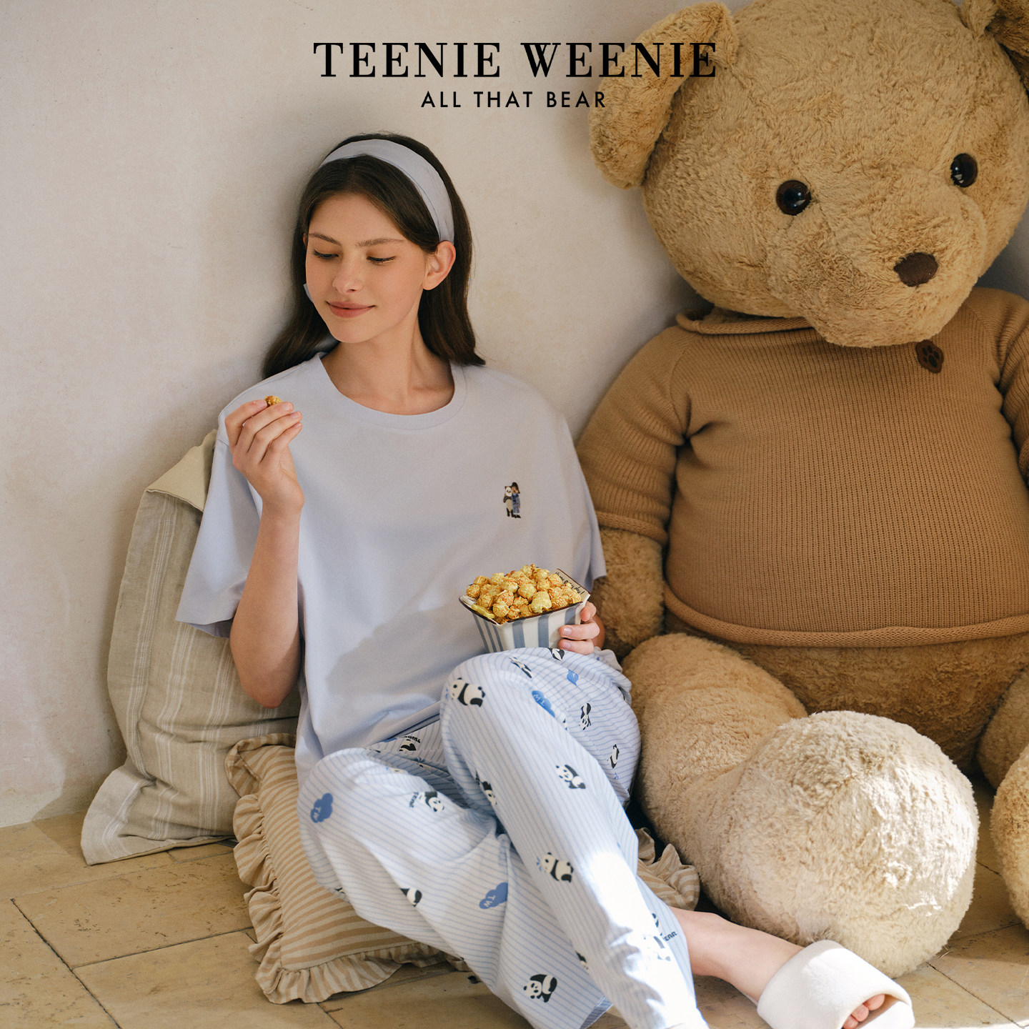 TeenieWeenie小熊睡衣女款春夏季A类莫代尔棉可爱熊猫舒适家居服