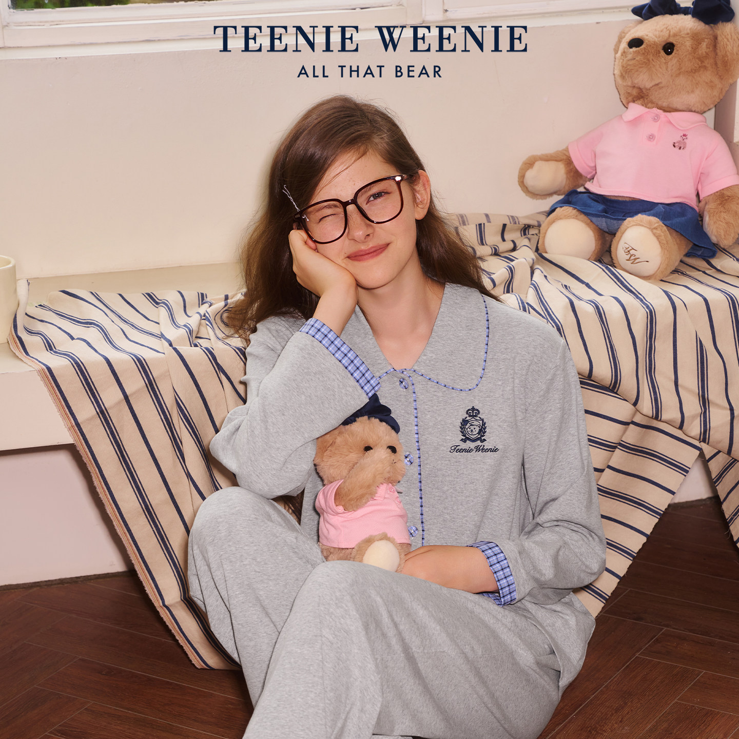 TeenieWeenie小熊睡衣女2026新款春季舒适莫代尔棉长袖家居服套装