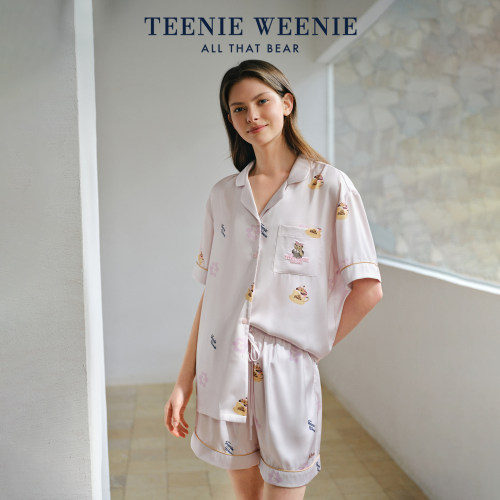 TeenieWeenie小熊睡衣女款2026新款春夏凉感冰丝绸女士家居服套装