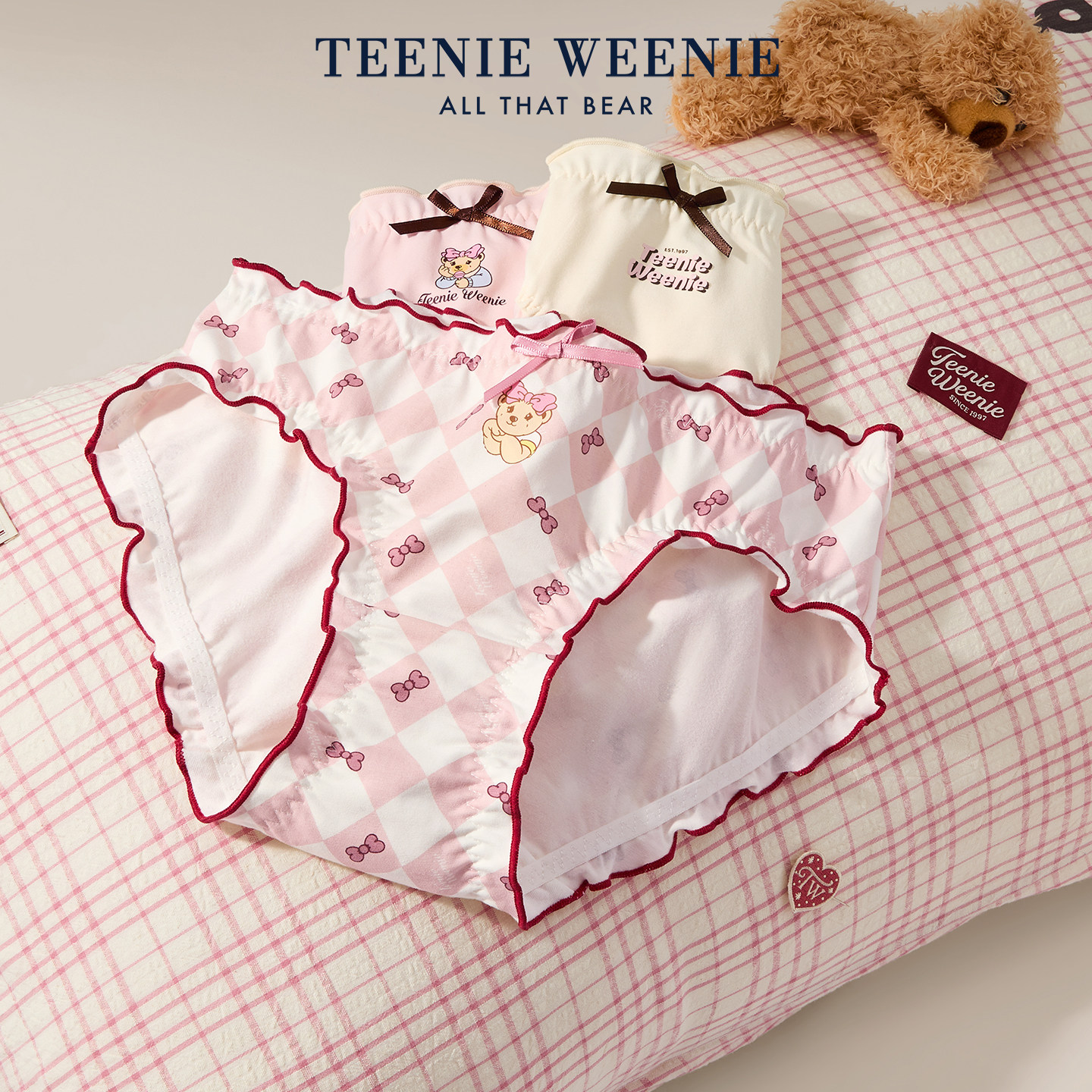 TeenieWeenie女士内裤10A抗菌桑蚕丝纯棉裆可爱印花边
