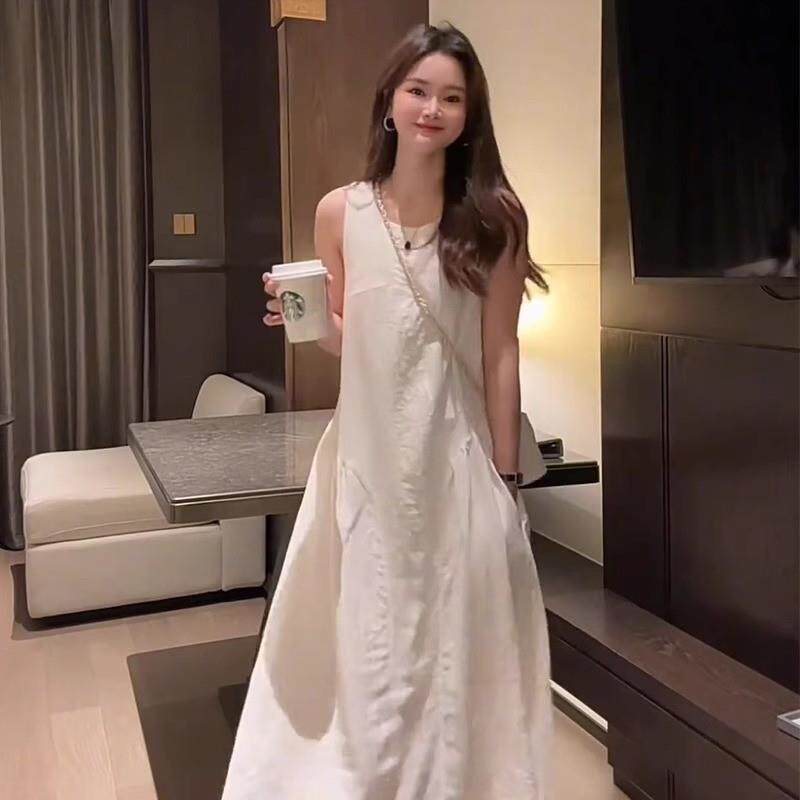 法式无袖白色背心连衣裙女夏20连衣裙