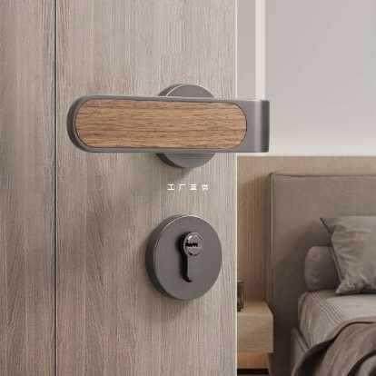 门锁家用通用型门把手室内木纹实木卧室房门锁木门锁房间静音