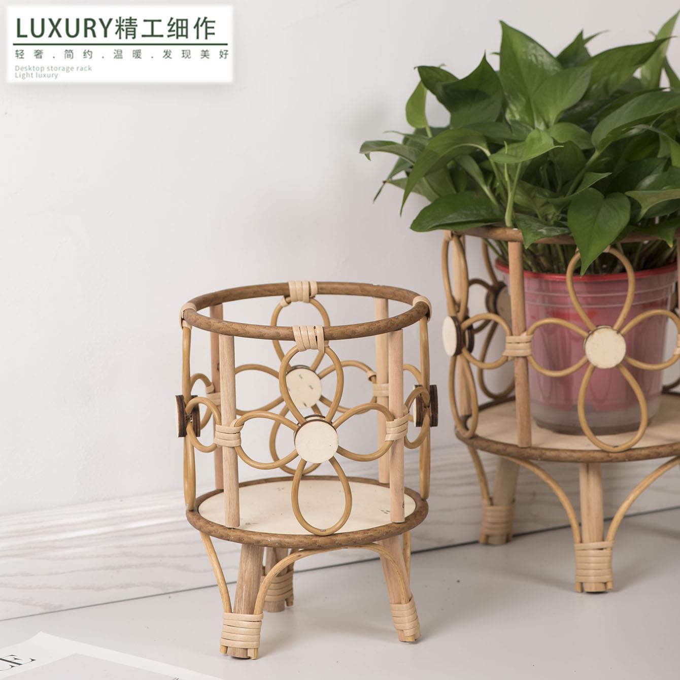 欧式田园风镂空花架桌面创意花盆架阳台花艺装饰手工编织仿藤花架