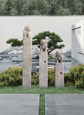 IYR7中式庭院仿古拴马桩狮子花园造景布置栓马柱落地摆件室内玄关