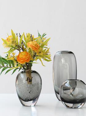 碧轩现代轻奢艺术透明彩色厚底玻璃花瓶 样板间客厅餐桌装饰花器