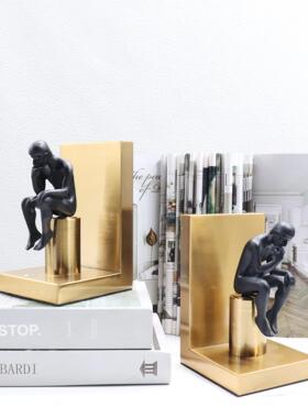 思考黑色人物书靠书房软装金属装饰品酒店大堂工艺品艺术摆件铁艺