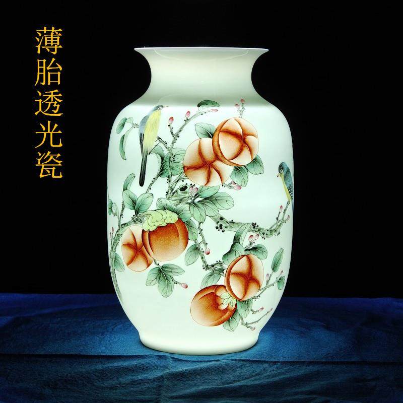 新中式手绘粉彩薄胎透光事事如意插花花瓶客房酒店柜台瓷器装饰品,家居饰品,花瓶,淘宝优惠券,粉丝福利购,淘宝优惠卷