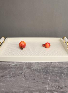 美式白色托盘果盘摆件样板房售楼部卧室书房客厅桌面玄关软装饰品