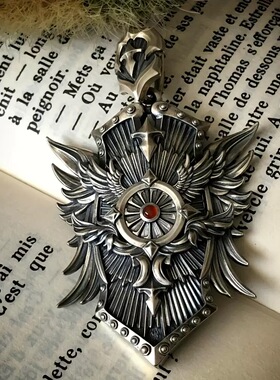 vintage复古羽翼盾牌项链男女欧美暗黑系朋克风嘻哈潮流吊坠配饰